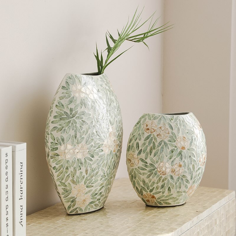 Green Shell Paster Oblate Vase