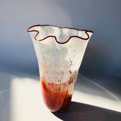 Red Ruched Glass Vase