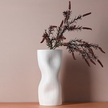 White & Klein Blue Ceramic Vase with Smooth Curves