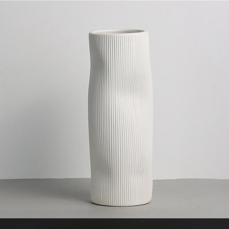 White & Klein Blue Ceramic Vase with Smooth Curves