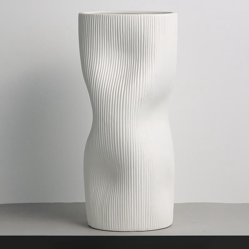 White & Klein Blue Ceramic Vase with Smooth Curves