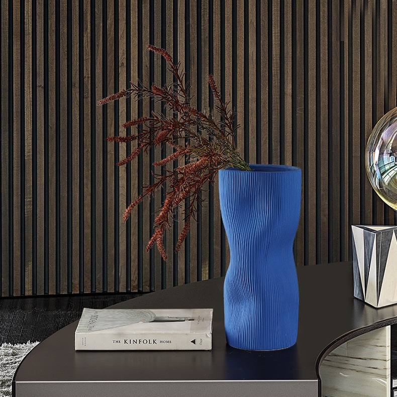 White & Klein Blue Ceramic Vase with Smooth Curves