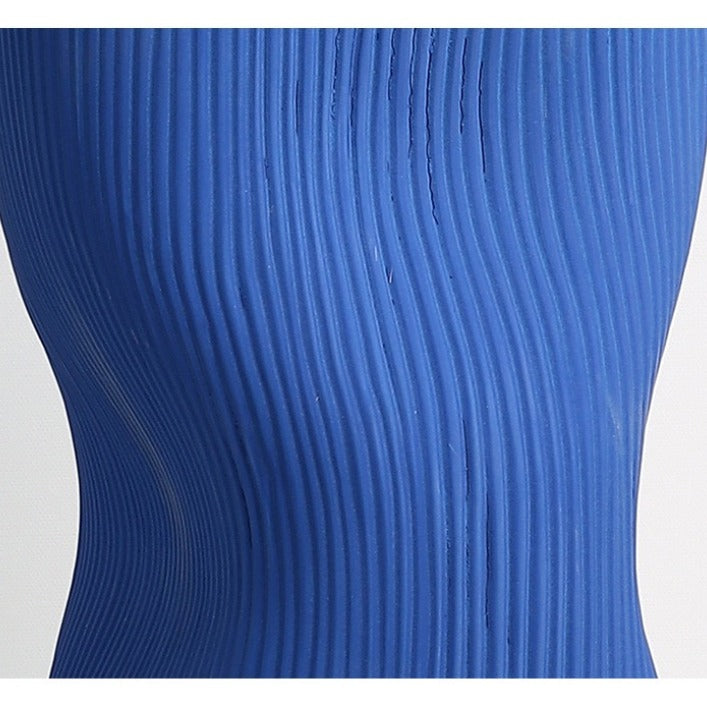 White & Klein Blue Ceramic Vase with Smooth Curves