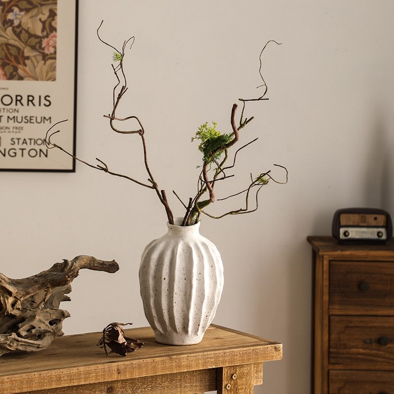 Primitive White Ceramic Parambola Vases