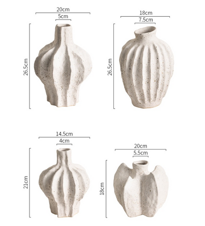 Primitive White Ceramic Parambola Vases