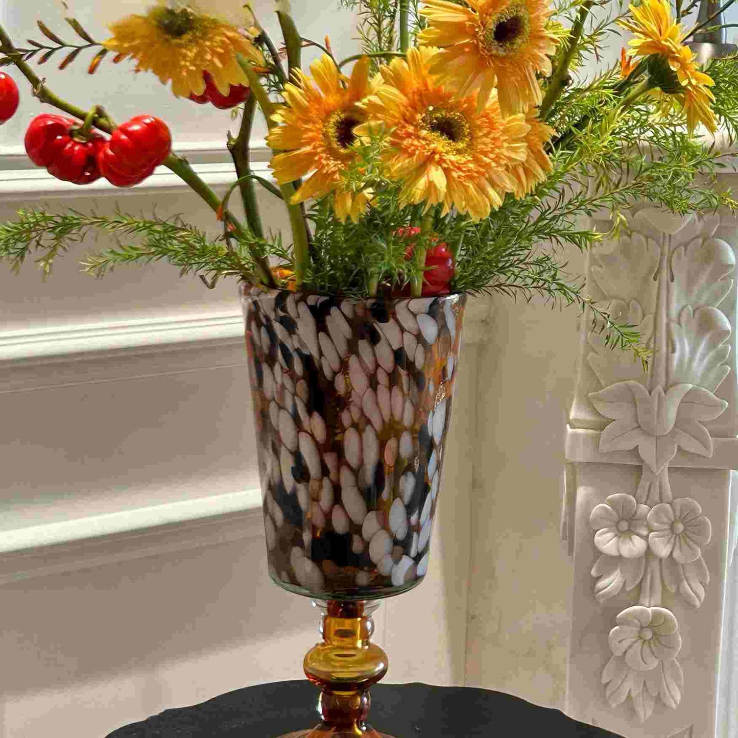 Leopard Goblet Vase with Gold Glaze Swirl