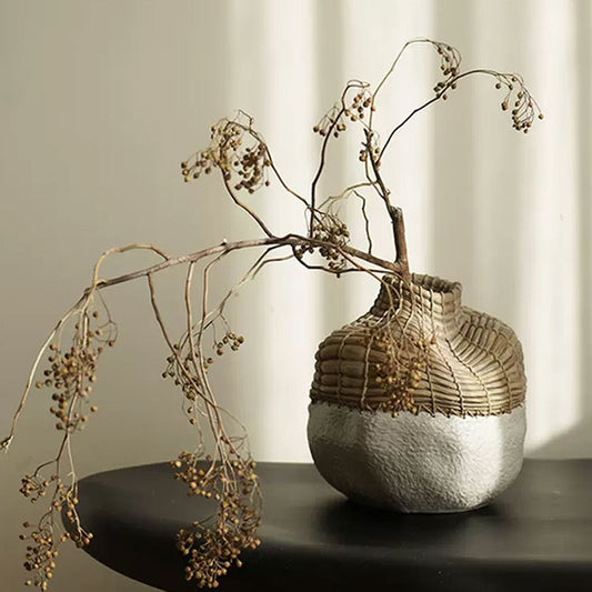 Wabi Sabi Hand-Woven Rattan & Ceramic Vase