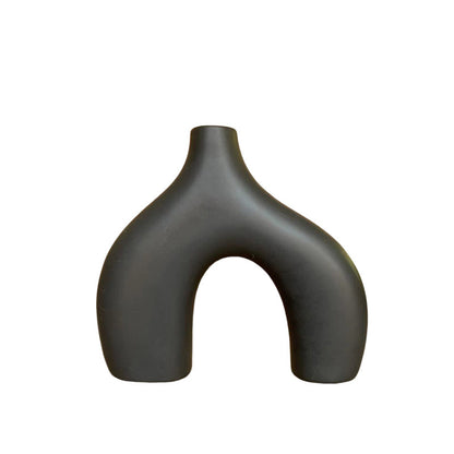 Set of 2 Matte Black Abstract Ceramic Vases