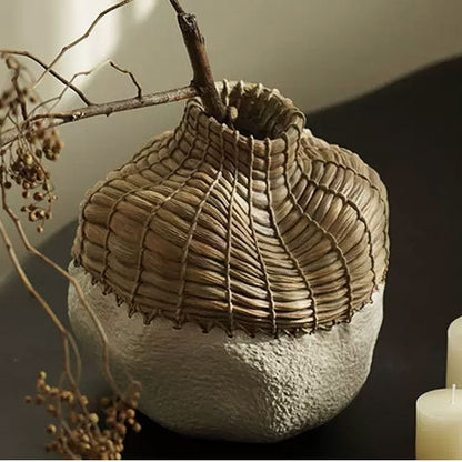 Wabi Sabi Hand-Woven Rattan & Ceramic Vase