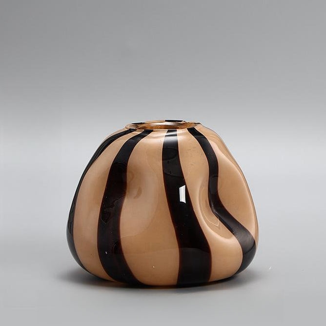 Pumpkin Striped Blown Glass Vase