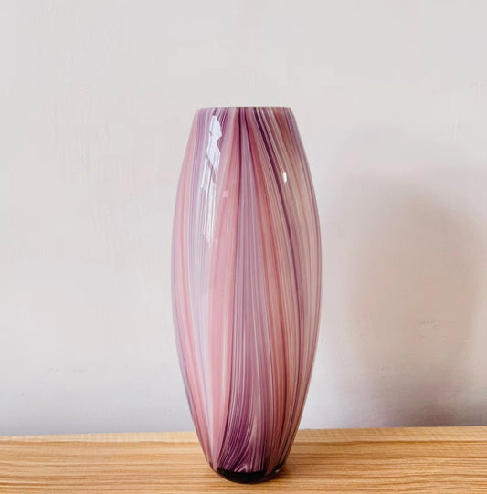 Purple & Pink Striped Blown Glass Flower Vase