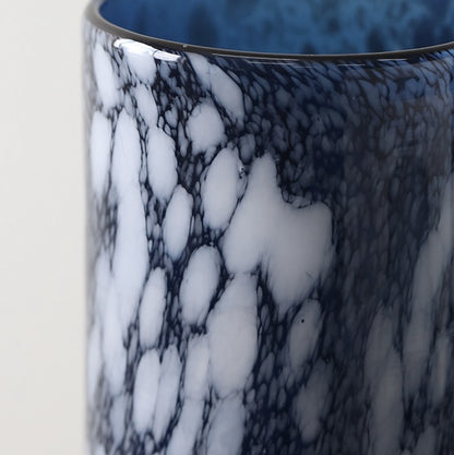 blue pebble patterned glass cylindrical vase