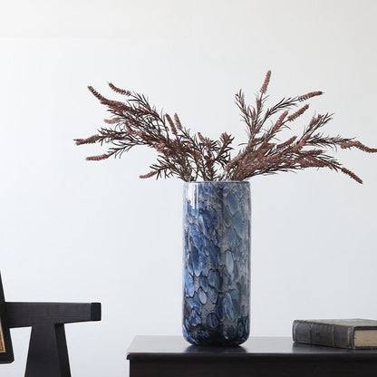 blue pebble patterned glass cylindrical vase