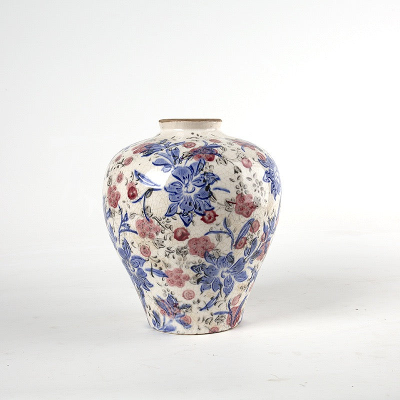 Ice Crackled Pink & Blue Porcelain Bud Vase