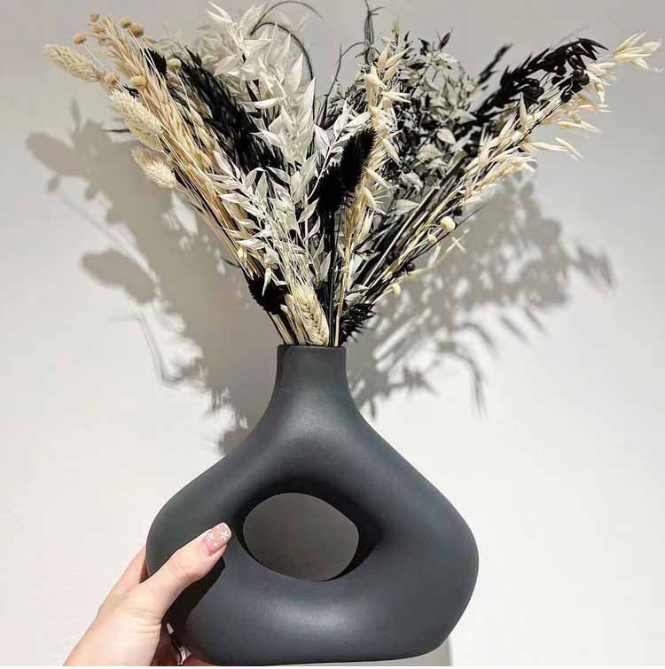 Set of 2 Matte Black Abstract Ceramic Vases