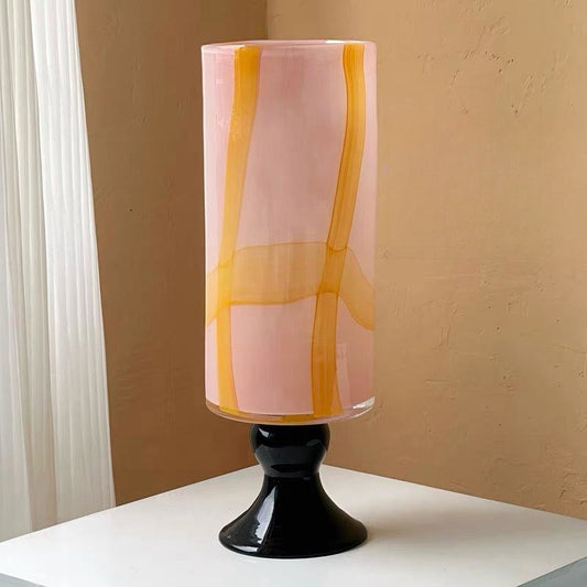 Yellow & Pink Plaid Glass Goblet Vase