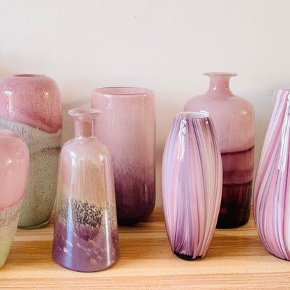 Purple & Pink Striped Blown Glass Flower Vase