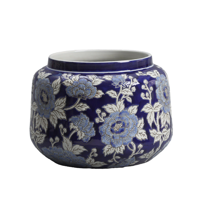 floral pattern blue and white porcelain vase