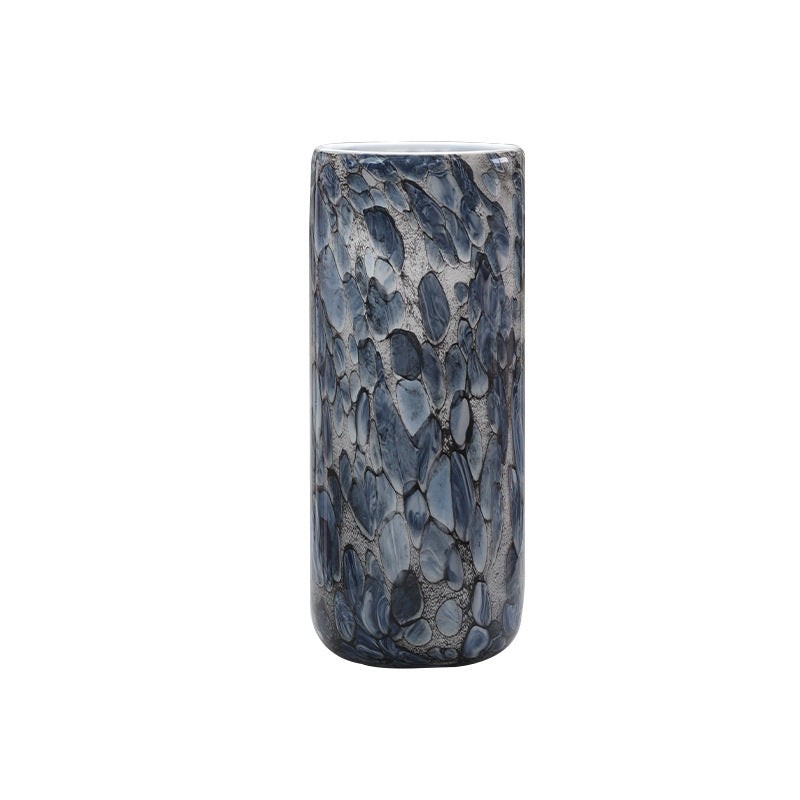 blue pebble patterned glass cylindrical vase