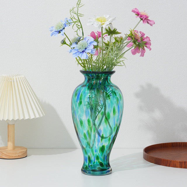 Hand Blown Turquoise Confetti Vase