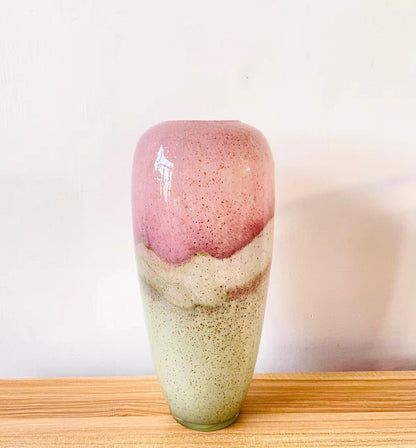 Handcrafted Gradient Pink & Green Glass Vase