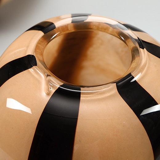 Pumpkin Striped Blown Glass Vase