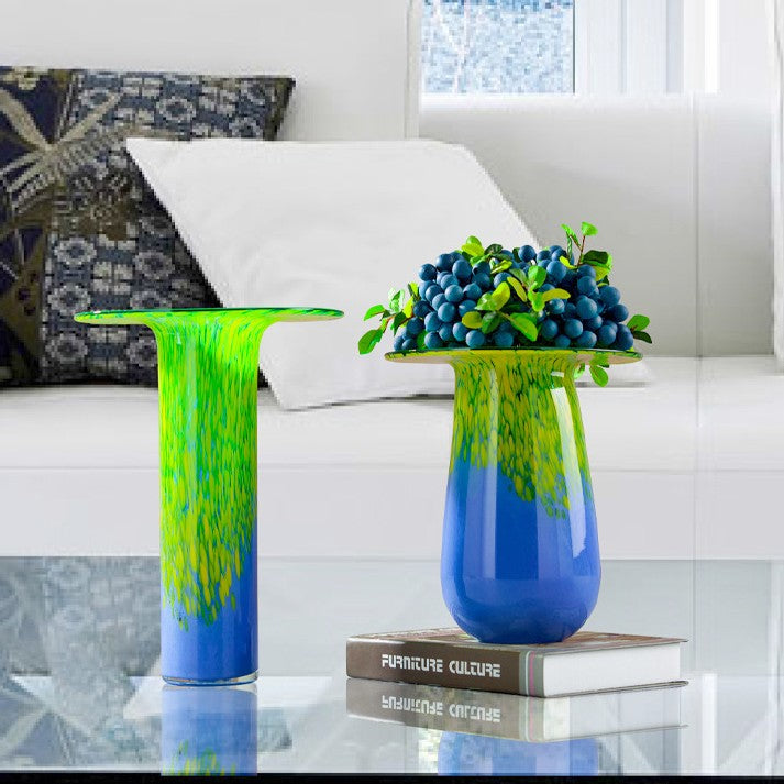 Set of 2 Hand Blown Gradient Confetti Vases