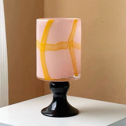 Yellow & Pink Plaid Glass Goblet Vase