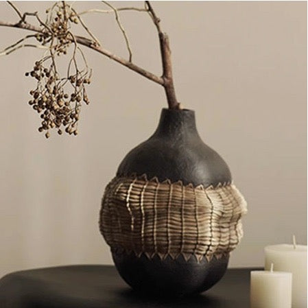 Wabi Sabi Hand-Woven Rattan & Ceramic Vase