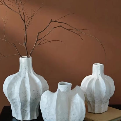 Primitive White Ceramic Parambola Vases