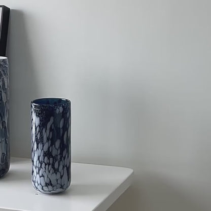 Blue Pebble Pattern Cylinder Glass Vase