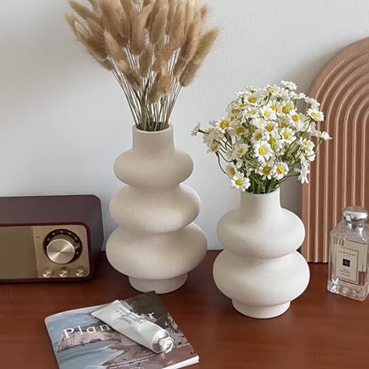 Stacked Donut Shaped Wabi Sabi White Vase