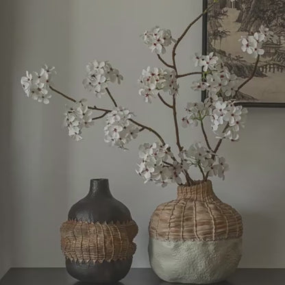 Wabi Sabi Hand-Woven Rattan & Ceramic Vase